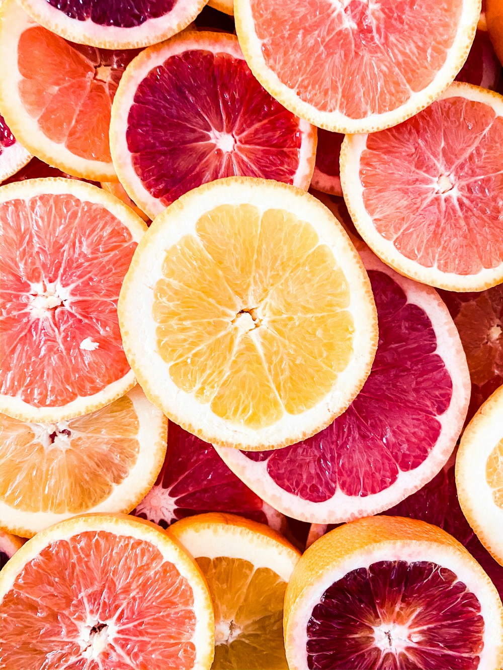 Fresh pink grapefruit halves