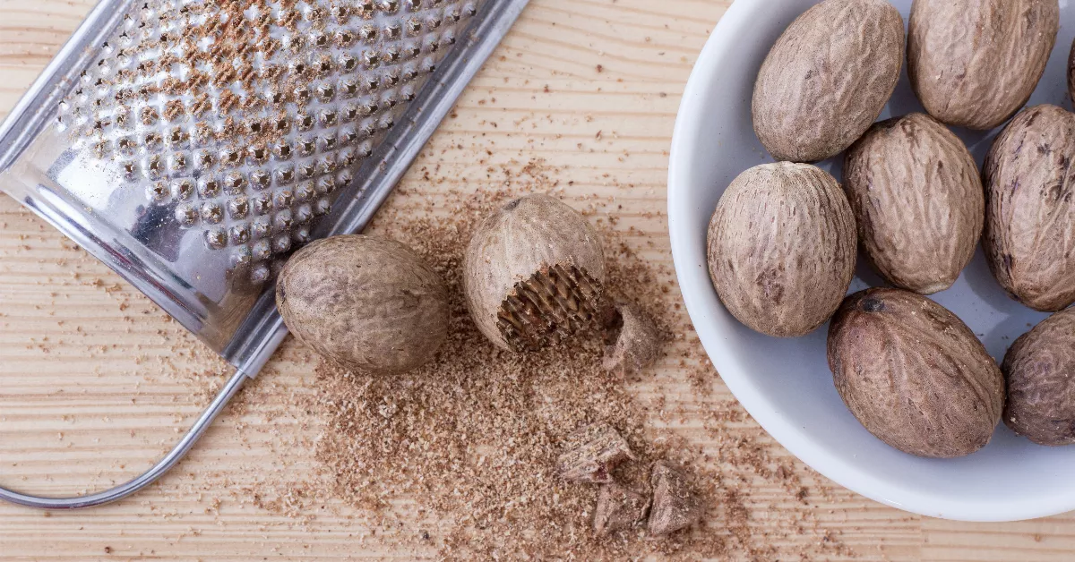 Nutmeg, whole and grated